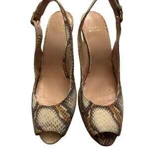 Stuart Weitzman Snakeskin Cork Platform Wedge Sandals 9.5